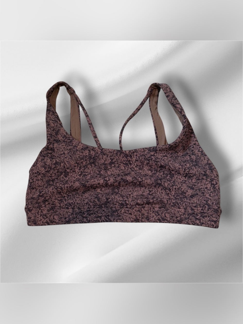 Athleta Mauve and Black Marble-Print Strappy Sports Bra
